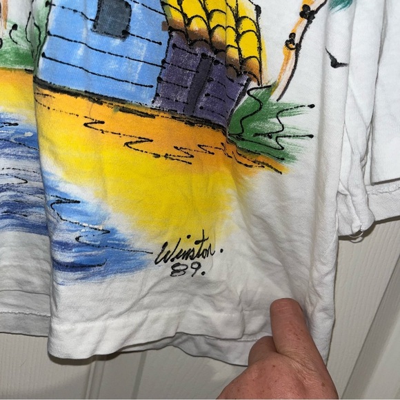 Winston wearable art crop top 1989 large L vintage palm trees beach ocean retro - Picture 3 of 5